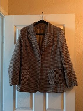 Classic Houndstooth Women's Blazer Jacket - Brown & Cream
